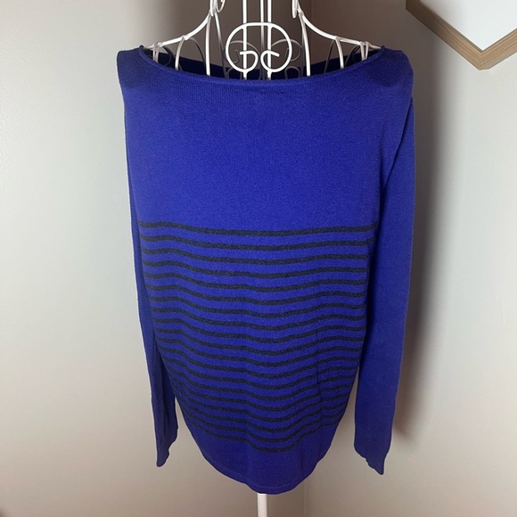 Eileen Fisher Purple Black Stripe Cotton Knit Sweater Sz M Boatneck Fall - Picture 4 of 6